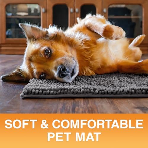 Neater Pets Muddy Paws Dog Door Mat 24” x 17” – Super Absorbent & Quick-Dry Chenille Doormat for Trapping Dirt, Water, Mud - Non-Slip, Machine Washable Pet Rugs for Entryway, Indoor Mud Mats, Charcoal