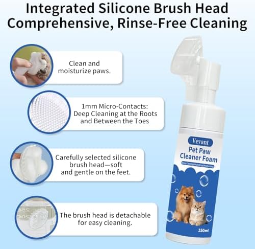 Cat & Dog Paw Cleaner, Clean Paw, No Rinse Foam Cleaner with Brush, 5 fl oz