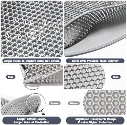 Cat Litter Mat 30"x24" Double Layer Waterproof & Non-Slip - Honeycomb Washable EVA Large Litter Mat for Scatter Control, Urine Proof Litter Trapping Mat for Litter Box(Light Grey)