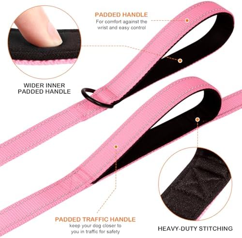 Joytale Dog Leash for Large Dogs that Pull, Double Handle, 6FT, Pink