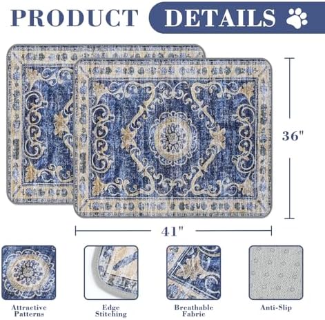 Washable Pee Pads for Dogs, 2 Pack Reusable Puppy Pads Absorbent Training Pads for Dogs Waterproof Dog Mat Non-Slip Whelping Pet Mat (Navy Blue, 36“×41”-2Pack)