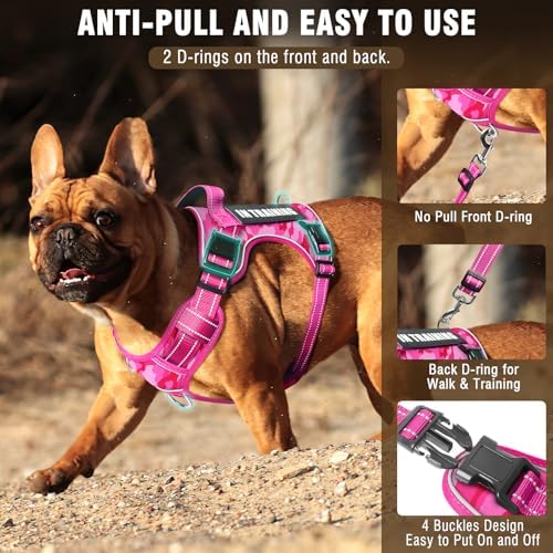Tactical Service Dog Vest and Leash Set with 10 Patches Camo Pink S
