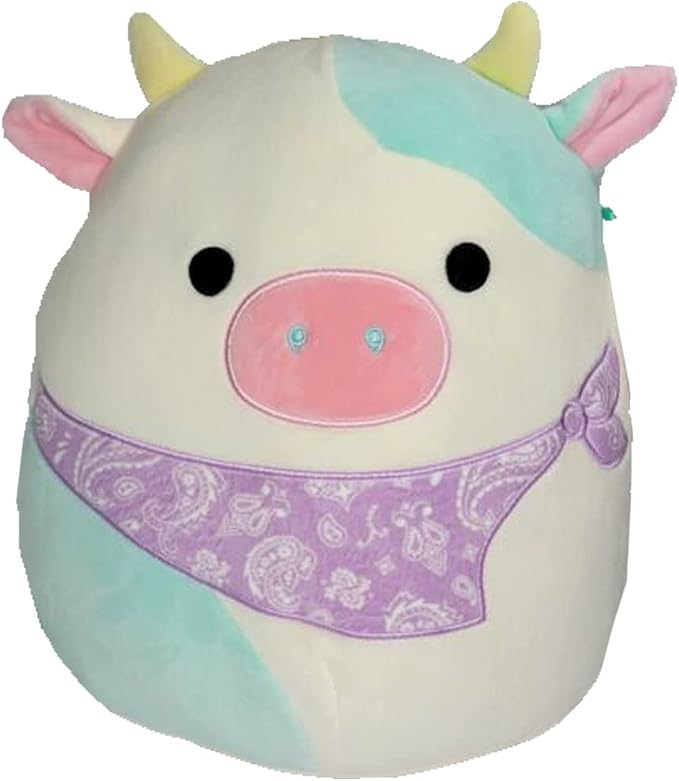 Squishmallow Official Kellytoy Collectible Plush Farm Squad Squishy Soft Animals (Belana Cow (Purple Bandana), 11 Inch)