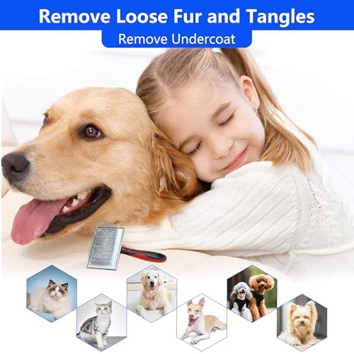 Slicker Brush for Dogs, Deshedding Dog Brush - Removes Loose Fur and Tangles, 1"" Extra Long Pins Go Deep Into The Undercoat, Professional Grade Dog Brush for Shedding, Large, Red