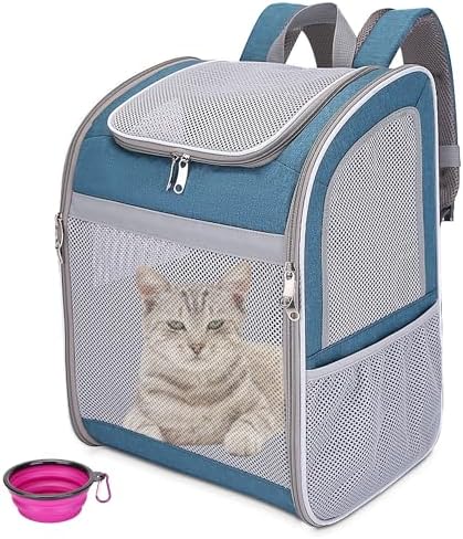 Cat Backpack Carrier - Large Space, Breathable Mesh, Anti-Scratch, Reflective Strip - Foldable Pet Carrier for Travel, Hiking & Outdoor Activities - Fits Cats & Small Dogs (Blue, X-Large)