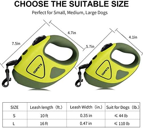 Retractable Dog Leash with LED Flashlight for Small Medium Big Breed Dogs, 10/16 ft Extendable Leash, Heavy Duty Nylon Cord Training Running (L (16 FT - up to 110lbs), Green)