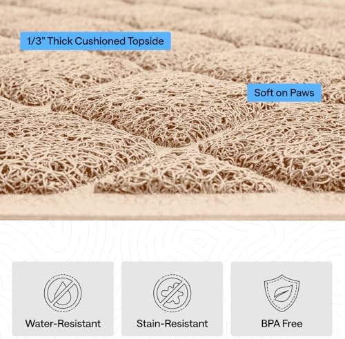 GORILLA GRIP Cat Litter Box Mat, Coiled Mesh Trapping Mats, 35x23 Beige