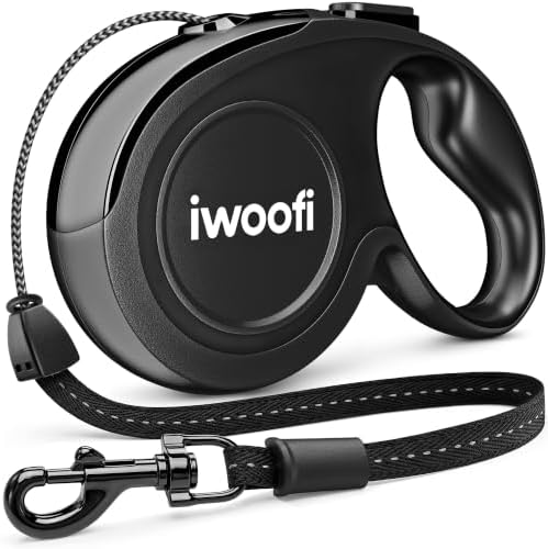 22.6 FT Retractable Dog Leash for Dogs 5-110 lbs–Reflective Leash with Reinforced Tape & Strong Cord–Quick Lock Button–360° Swivel System–Stainless Steel Spring–Comfortable Anti-Slip Handle BK