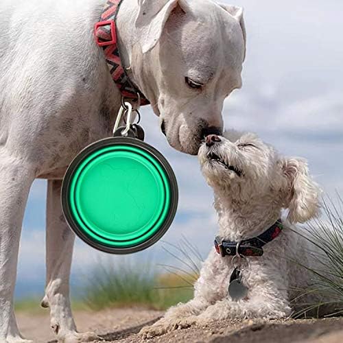 Large Collapsible Dog Bowls, 34oz Travel Water Food Bowls Portable Foldable Collapse Dishes with Carabiner Clip for Traveling, Hiking, Walking, 2 Pack (Light Blue + Light Green)