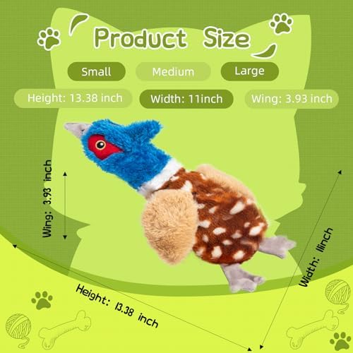 Stuffing-Free Bird Dog Toy, Plush Squeaky Dog Toy with 4 Squeakers and Crinkle Wings, Hollow Body No-Stuffing Design for Small Medium Dogs