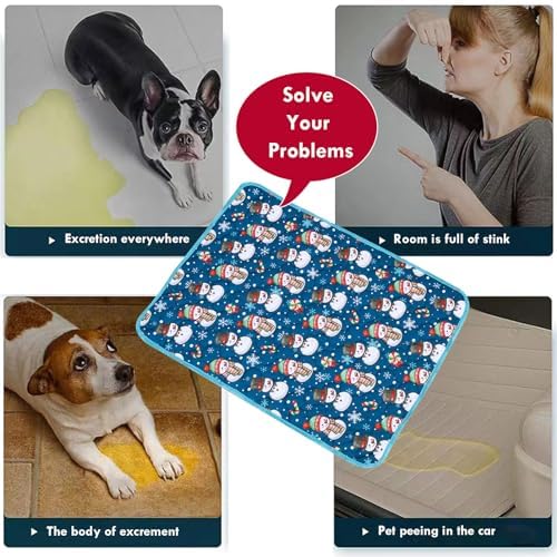 Bamy 2 Pcs Washable Dog Pee Pads Christmas Pet Training Pads Non-Slip Waterproof Doggie Whelping Reusable Dogs Mat with Santa Claus Snowman Elk Pattern (Snowman, 40x28 inch)