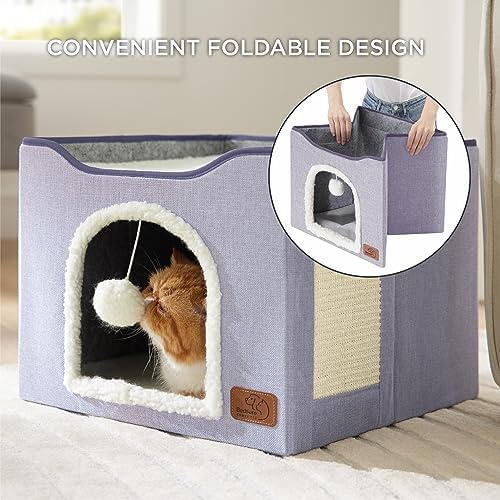 Bedsure Cat House Bed for Indoor Cats with Fluffy Ball and Scratch Pad