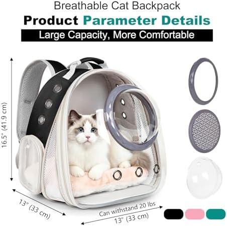Front Extension Cat Backpack Carrier, Pet Travel Backpack for Kitten and Small Dogs, Clear Bubble Window Space Capsule Astronaut Liked Portable Vet Visit Book Bag Airline Approved
