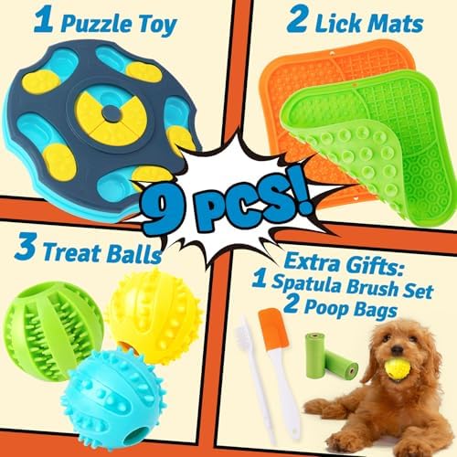 Forfon 9 Pack Dog Enrichment Toy Set with Puzzle Toy & Lick Mats