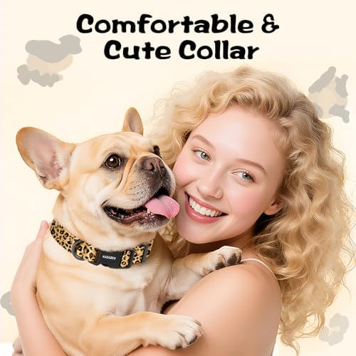 Kazazoo Dog Collar Cute and Soft Nylon Puppy Collar for Boy and Girl Dogs, Adjustable Dog Collars for Extra Small Dogs, Brown Leopard-XS
