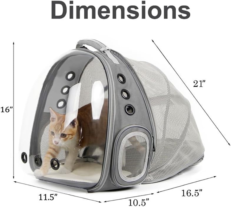 Back Expandable Cat Backpack Carrier, Fit up to 12 lbs, Space Capsule Bubble Window Pet Carrier Backpack for Kitten Bunny Rabbie and Small Puppy Grey