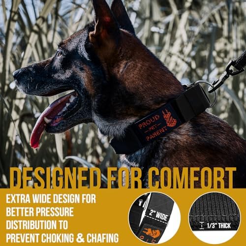 OneTigris 2 Inch Wide Tactical Dog Collar with Handle Black XL