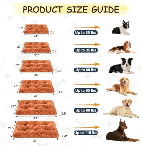 Washable Dog Bed for Small to Large Dogs, Calming Anti Anxiety Medium Dog Bed, Deluxe Plush Faux Fur Crate Beds, Comfy Fluffy Kennel Pad Pet Sleeping Mat with Non-Slip Bottom, 30"x20", Brown