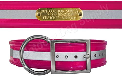 Reflective Heavy Duty D-Ring 1.5" Dog Collar w Custom Nametag, Pink