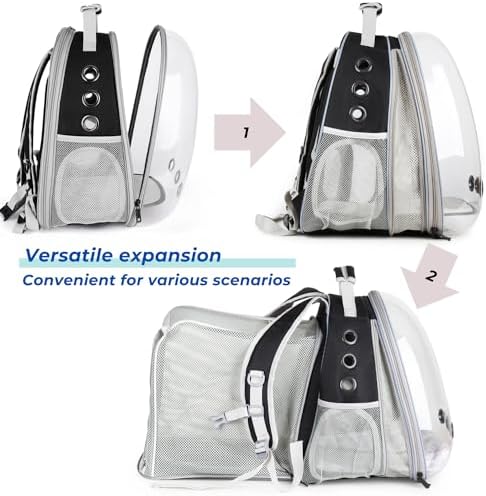 Lollimeow Expandable Cat Backpack Carrier for Large Cats & Small Dogs - Airline Approved Pet Bubble Backpack with Dual-Side Expansion, Perfect for Travel, Hiking & Outdoor Adventures, Up to 16lbs