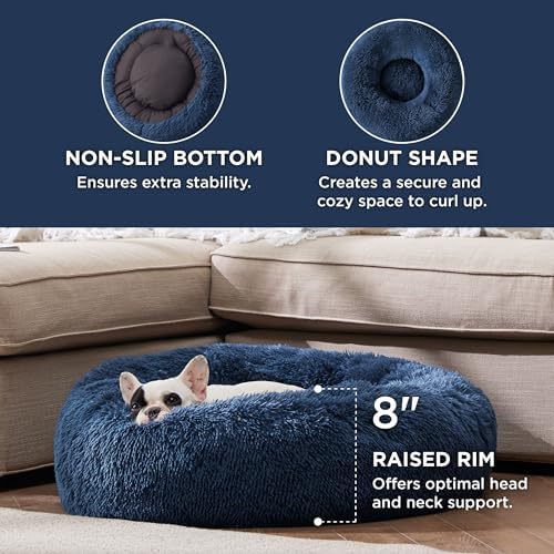 Bedsure Calming Small Dog Bed Donut Washable Cat＆Puppy Bed,23 inches Navy