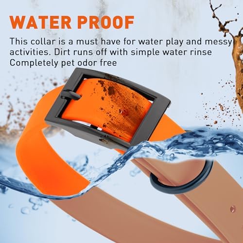 Dogline Biothane Waterproof Dog Collar Strong Coated Nylon Webbing with Black Hardware Odor- Proof for Easy Care Easy to Clean High Performance Fits Small Medium or Large Dogs, Hunter Orange