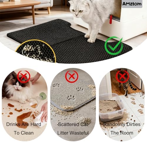 Cat Litter Mat,30x22in Cat Litter Trapping Mat for Litter Box With Double Layers,Non Slip Waterproof Urine Proof Litter Catcher Mat,Scatter Control Kitty Litter Rug Cat Supplies,Black