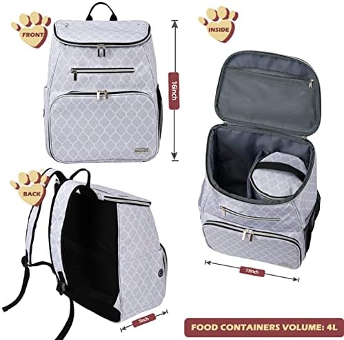 BAGLHER Dog Travel Bag Backpack, Airline Approved Pet Supplies Backpack, Dog Travel Bag with 2 Silicone Collapsible Bowls and 2 Food Baskets DLWhite