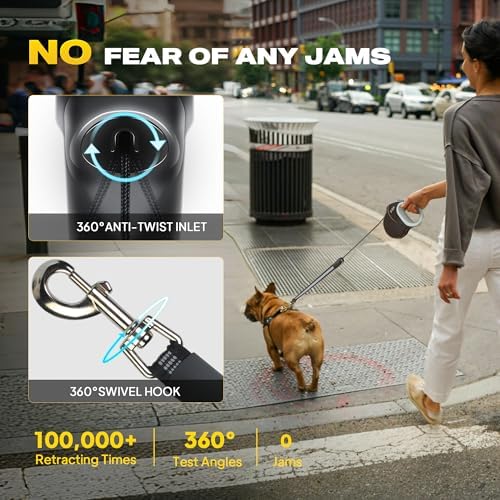 Fida Upgraded Retractable Dog Leash, 30ft, Heavy Duty, Black