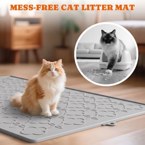 Pawtners Cat Litter Mat Extra Large 42" X 30", Easy to Clean, Gray, 1 Pack