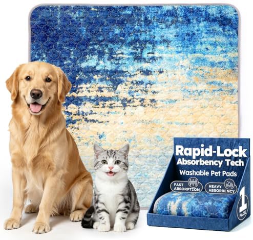 Yoofoss Washable Pee Pads for Dogs and Cats, Super Absorbent Reusable Dog Training Pads with Waterproof, Non-Slip Backing, Abstract Blue Yellow, 36x36 Inch,2 Pack