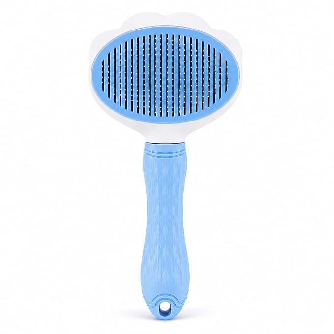 Cat Brush for Shedding & Dog Grooming, Self Cleaning Slicker Brush, Deshedding Tool with Easy Release Button, Rounded Stainless Steel Pins for Long & Short Hair Pets (Blue)