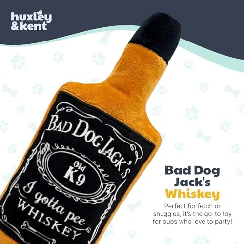 Huxley & Kent Power Plush Squeaky Dog Toy, Bad Dog Jack's Whiskey, Small