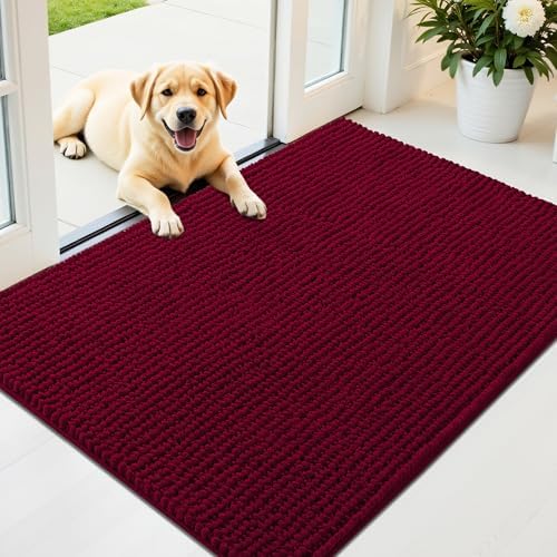 OLANLY Dog Door Mat for Muddy Paws 44x32, Extra Absorbent Chenille Mud Mat
