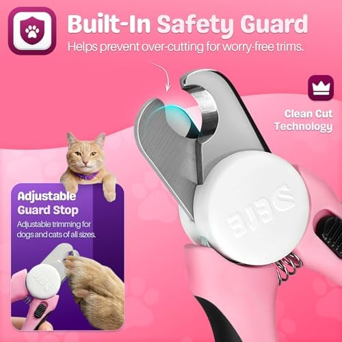 Flexzion Dog Nail Clippers and Cat Nail Trimmer with Safety Guard, Pink
