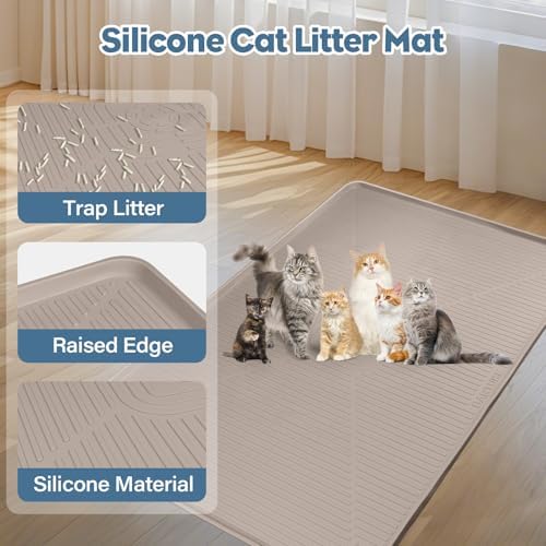 Lorvain Cat Litter Mats,45"x30" Extra Large Silicone Cat Mat for Litter Box