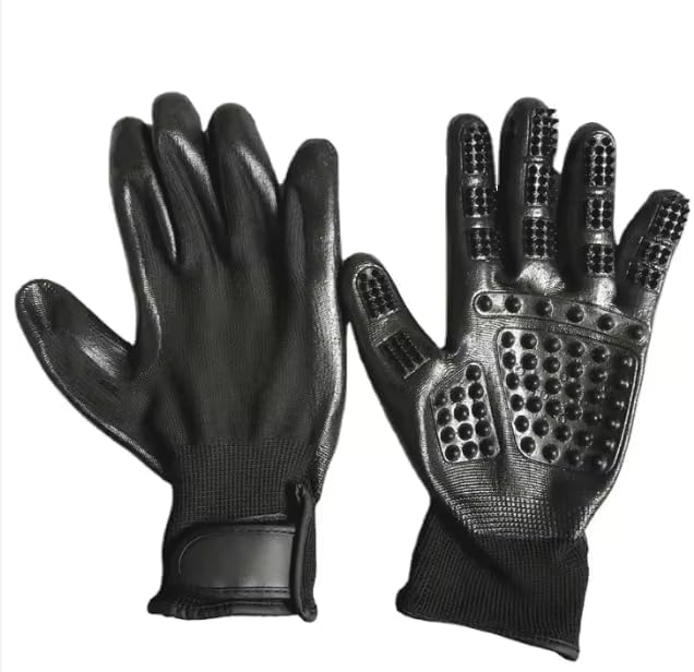 Pet Grooming Gloves for Dogs Cats Horses - Gentle Silicone Deshedding Brush Mitt - Hair Remover Tool for Bathing Massage - 1 Pair Black