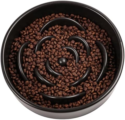 Black Ceramic Slow Feeder Dog Bowl for Small and Medium Breeds,6.1 in Slow Feeding Bowl,Puzzle Cat Dog Food Bowl for Fast Eater,Maze Dish Puzzle Bowl for Small Dogs and Cats