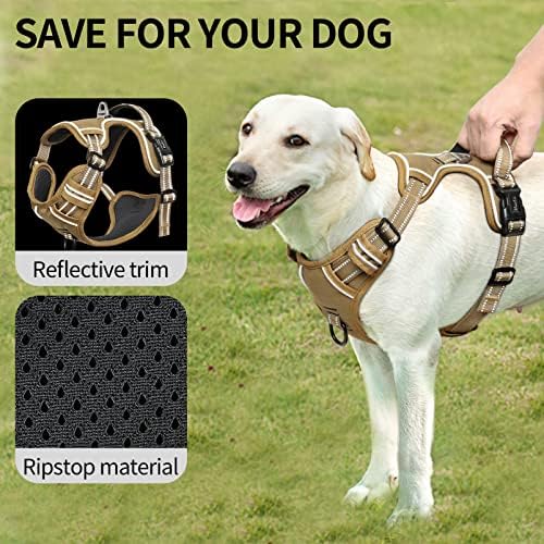 HEELE Dog Harness, Dog Harness for Small Medium Large Dogs No Pull Adjustable Padded Reflective Harness with Handle for Walking Training, Brown, XL