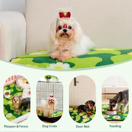 Qeils Reusable Puppy Pads for Small Dogs, Washable Pee Pads with Non-Slip , Absorbent Leakproof Mat for Crates, Playpens, Pet Beds & Whelping, Indoor Potty Training Grass Green, 16"x30", 2 Pack