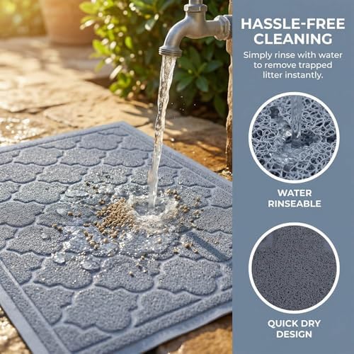 Cat Litter Mat Litter Trapping Mat, Non-Slip, Less Waste Cat Litter Box Mat,Door mats, Entrance mats，Waterproof, Anti Slip, and pet Urine Resistant，47" x 36" LightBlue
