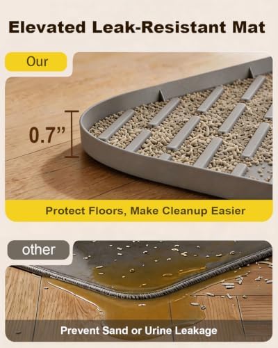 Cat Litter Box Mat, 37" x 28" Extra Large Silicone Cat Litter Mat with Drain Hole, Waterproof Litter Trapping Mat for Scatter Control, Non-Slip, Soft on Kitty Paws, Easy to Clean (Gray)