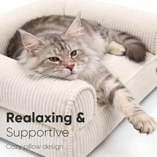 FUKUMARU Dog Couch Bed, Corduroy Cozy Cat Bed, Waterproof, Washable Cover