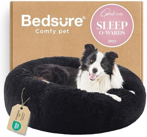 Bedsure Calming Dog Beds Large Sized Dog Donut Washable Pet Bed,36ins Black