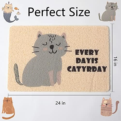 Cat Litter Mat Trap, Pet Food Catching Placemat, Super Cute Easy to Clean 24"×16" Large Durable for Cats and Dogs - Everyday is Catyrday