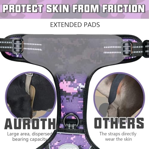 Auroth Tactical Dog Harness for Small Medium Large Dogs No Pull Adjustable Pet Harness Reflective K9 Working Training Easy Control Pet Vest Military Service Dog Harnesses (L, Purple Camo) | Easy Control with handle, Adjustable, Reflective, Military K9,...