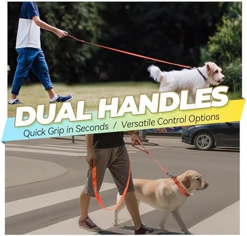 VIVAGLORY Double Handle Dog Leash Twingrip, 6ft x 1in, Orange