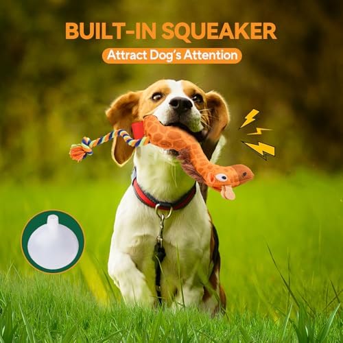 AUSCAT Plush Dog Rope Toy, Durable Squeaky Dog Toys for Puppy Small Medium Dogs (Not for Aggressive Chewers), Snake & Giraffe