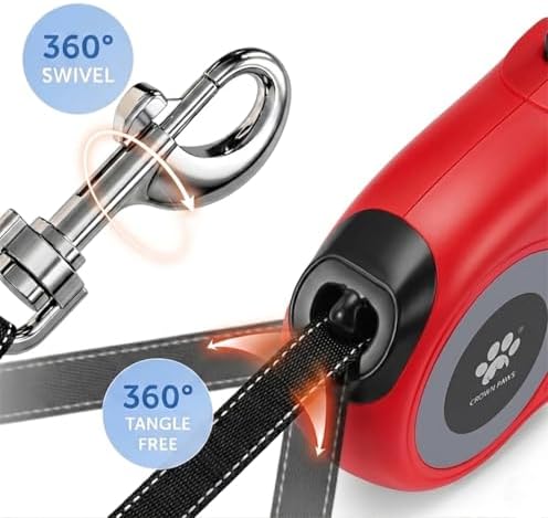 16 ft Retractable Dog Leash for Extra Large Dogs up to 130 lbs,Tangle-Free Nylon Tape,Red Dan24 XL
