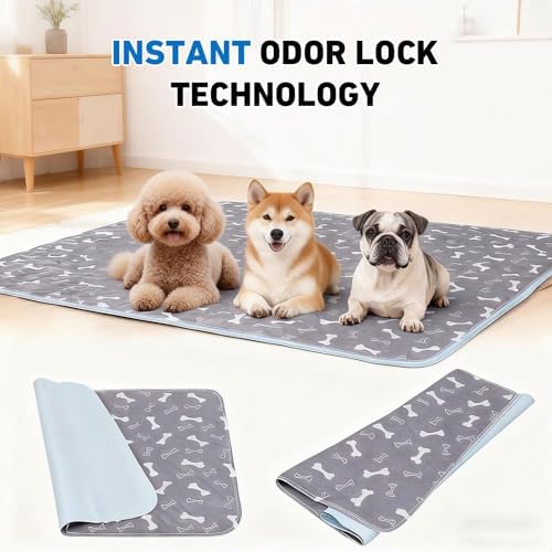 Puppy Pads with Pheromones,Washable Puppy Pee Pads for Dogs,Reusable Puppy Pads Washable for Dogs & Cats, Washable,Durable Leak-Proof & Anti-Slip Pet Training Pads for Home & Trave(Gray+White,M)